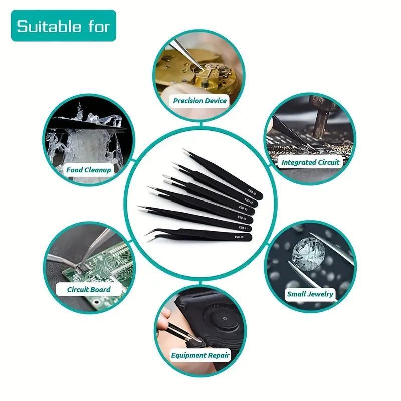 6pcs Precision Long Tweezers S - Electronics Repair Tools ulasan dan harga