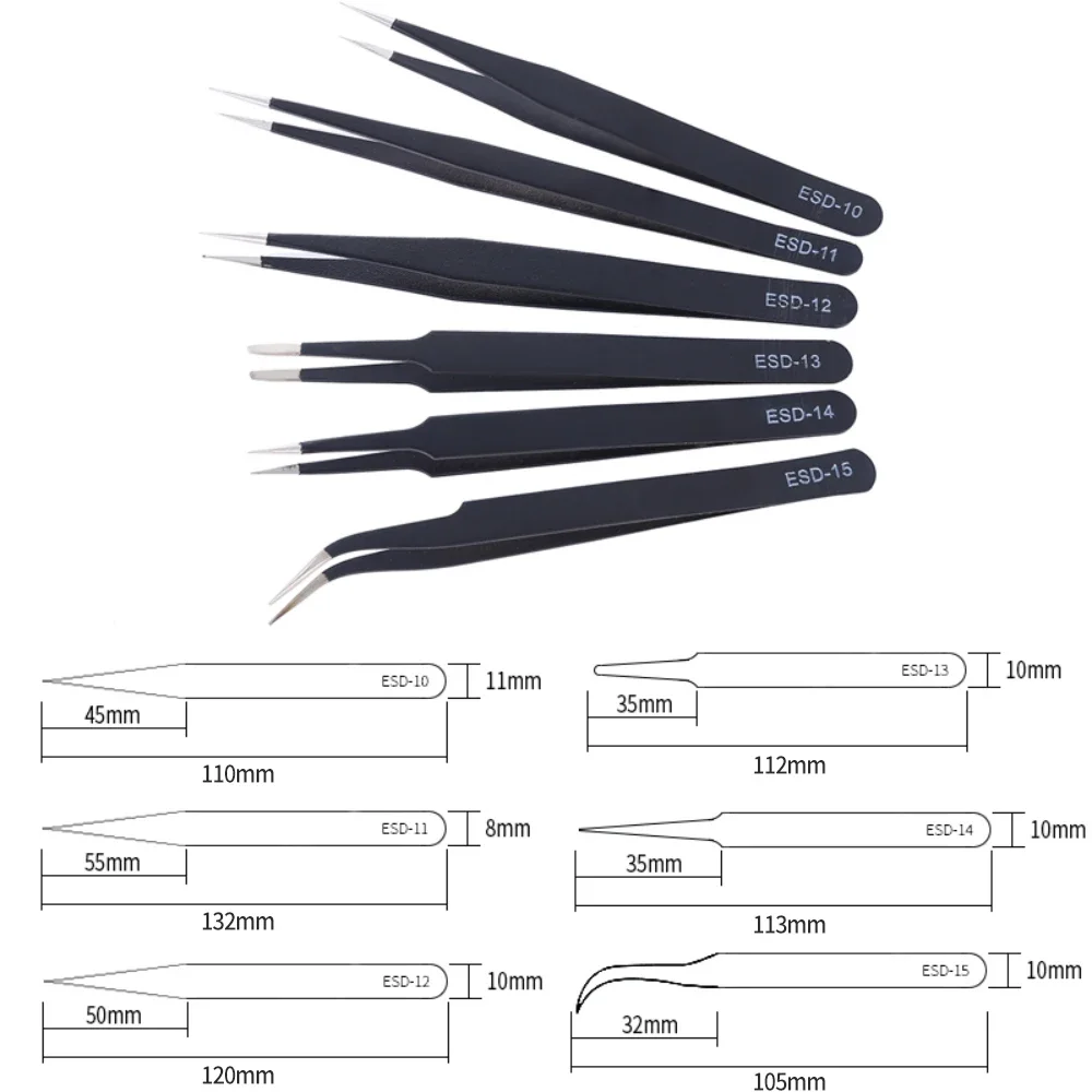 6pcs Precision Tweezers Set ES - Electronics Repair Tools ulasan dan harga